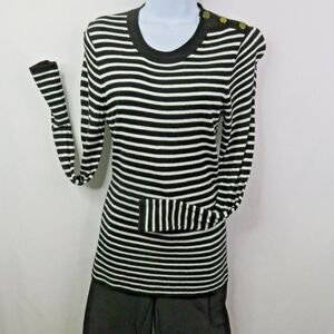 H & M Striped Sweater Size Medium Slim Pullover Long Knit Stretch Black White